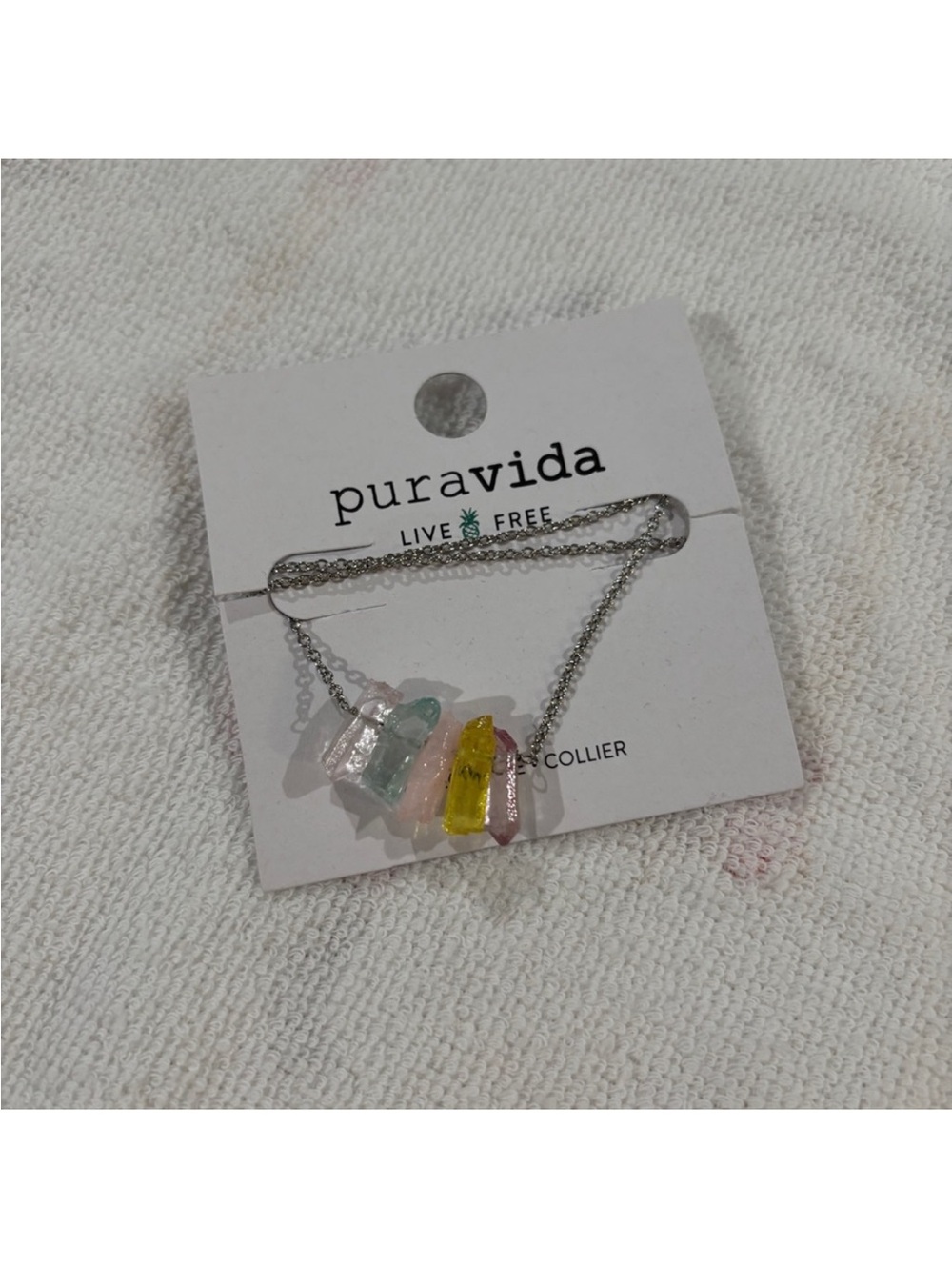 Pura Vida Silver Chain Necklace with Pink, Yellow, Green & Clear Shards